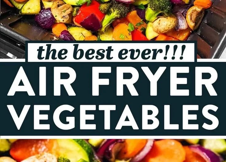 A variety of colorful air fryer vegetables cooked to perfection.