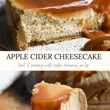 Delicious Apple Cider Cheesecake topped with cinnamon and apple slices