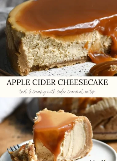 Delicious Apple Cider Cheesecake topped with cinnamon and apple slices
