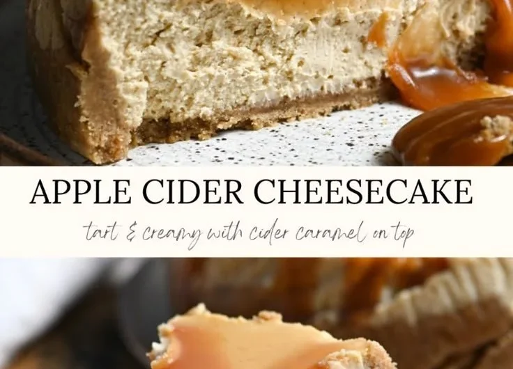 Delicious Apple Cider Cheesecake topped with cinnamon and apple slices