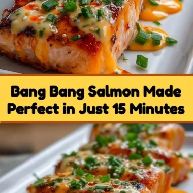 Delicious Bang Bang Salmon served with spicy sauce and garnishes