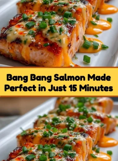Delicious Bang Bang Salmon served with spicy sauce and garnishes