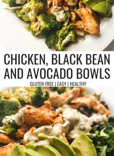 Healthy chicken bowls with black beans and avocado for a nutritious meal