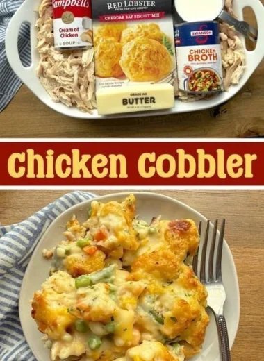 A hearty chicken casserole dish baked with vegetables and cheese