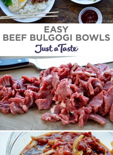 Delicious easy beef bulgogi bowls with marinated beef and fresh vegetables