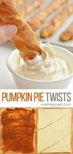 Easy Pumpkin Pie Twists served on a plate with whipped cream.