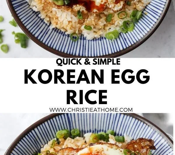 Korean Gyeran Bap - Egg rice dish garnished with green onions and seaweed.