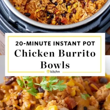 Delicious Instant Pot chicken burrito bowls with fresh toppings