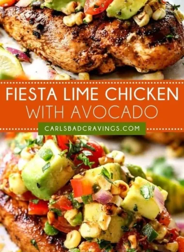 Lime chicken dish garnished with fresh herbs, perfect for parties