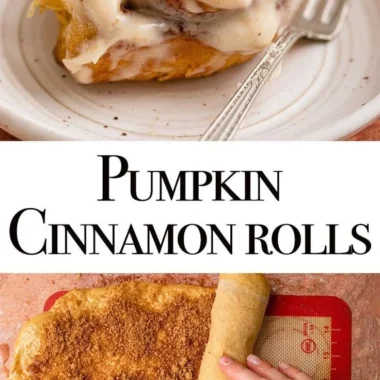 Freshly baked pumpkin cinnamon rolls with cream cheese icing