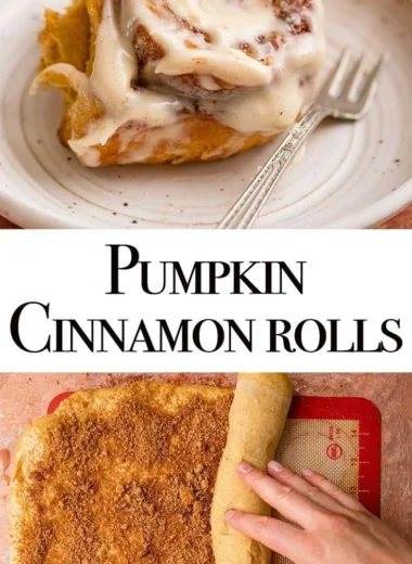 Freshly baked pumpkin cinnamon rolls with cream cheese icing