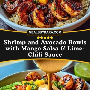 Delicious shrimp avocado bowls with mango salsa and lime-chili sauce