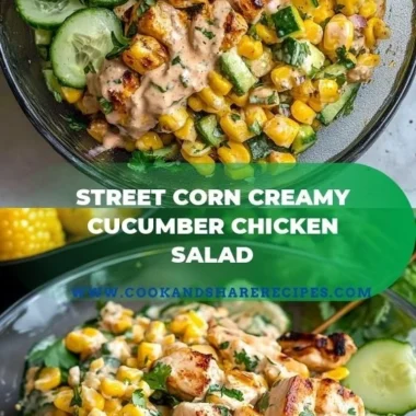 Creamy cucumber chicken salad featuring street corn in a bowl.