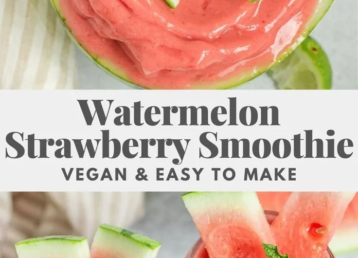Delicious watermelon smoothie in a glass with mint leaves and watermelon slice