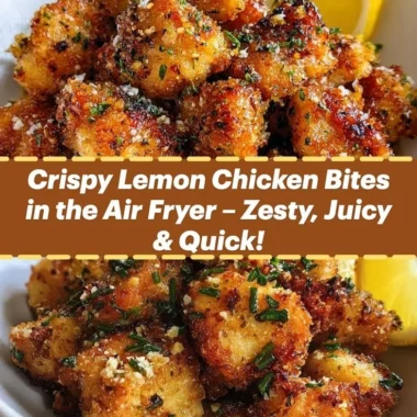 Zesty air fryer lemon chicken bites served on a plate garnished with lemon slices