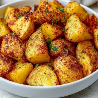 Delicious air fryer crispy potatoes served in a bowl.