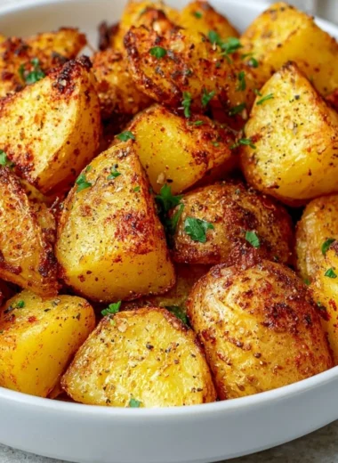 Delicious air fryer crispy potatoes served in a bowl.