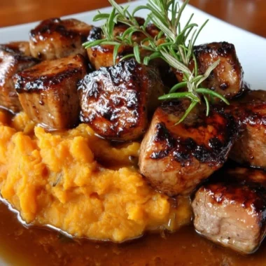 Delicious Apple Cider Pork served with mashed sweet potatoes