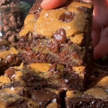 Delicious brown butter brookies with chocolate chunks and cookie edges