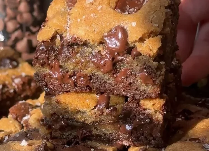 Delicious brown butter brookies with chocolate chunks and cookie edges