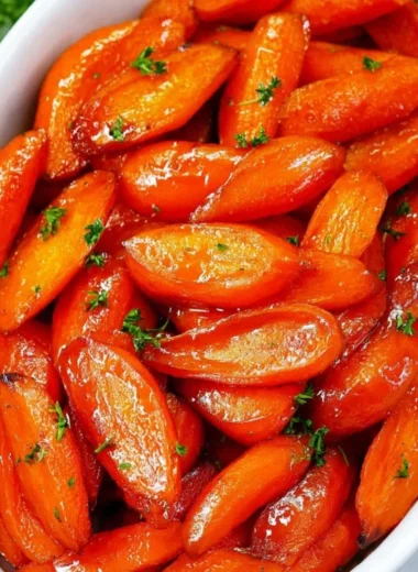 Delicious brown sugar glazed carrots served on a plate, a perfect side dish.