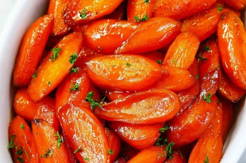 Delicious brown sugar glazed carrots served on a plate, a perfect side dish.