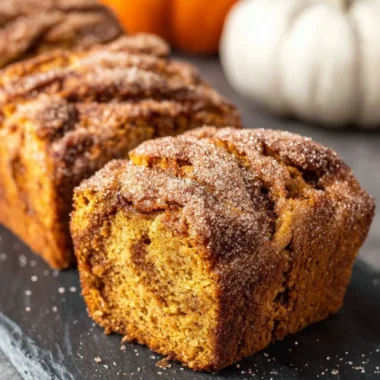 Freshly baked Cinnamon Swirl Pumpkin Bread Minis on a rustic table.