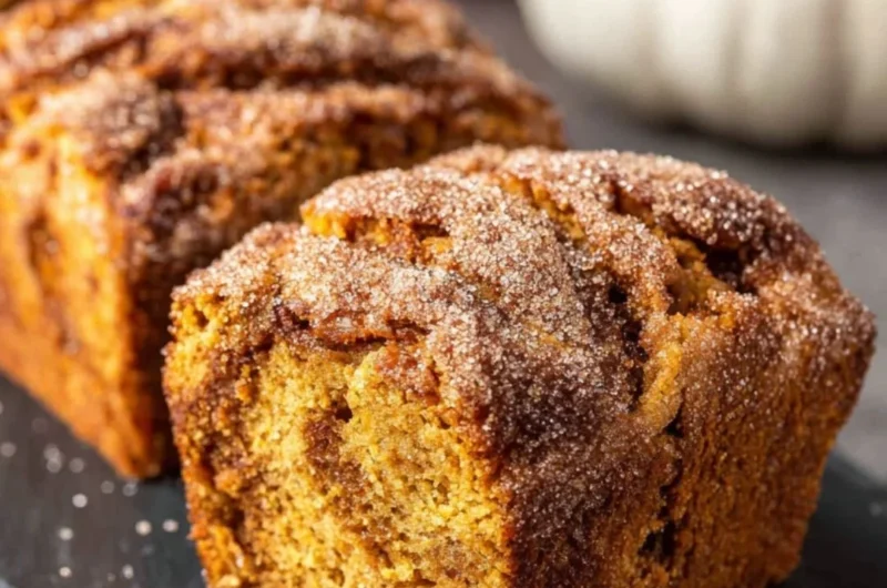 Freshly baked Cinnamon Swirl Pumpkin Bread Minis on a rustic table.