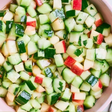Cucumber Apple Salad with fresh cucumbers and sliced apples in a bowl