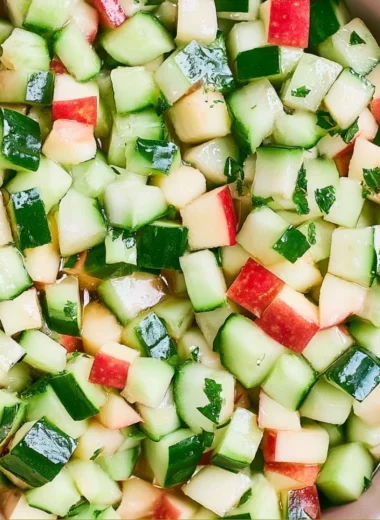 Cucumber Apple Salad with fresh cucumbers and sliced apples in a bowl