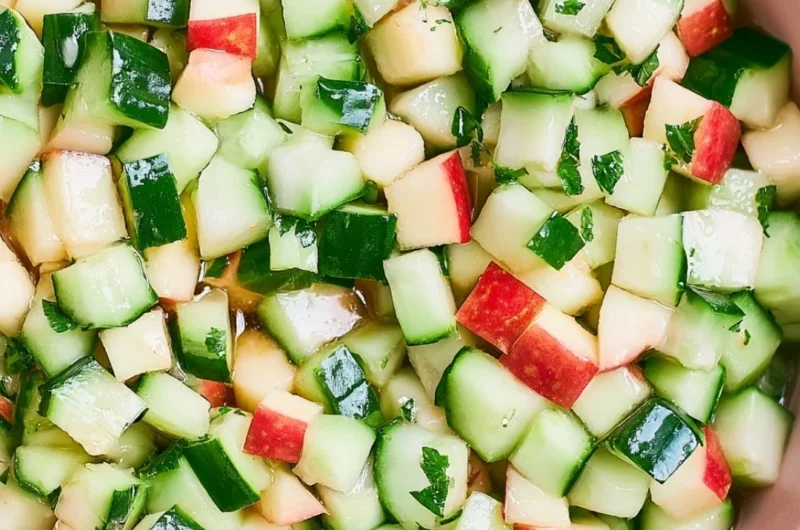 Cucumber Apple Salad with fresh cucumbers and sliced apples in a bowl