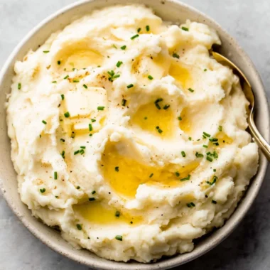 Creamy garlic mashed potatoes served in a bowl