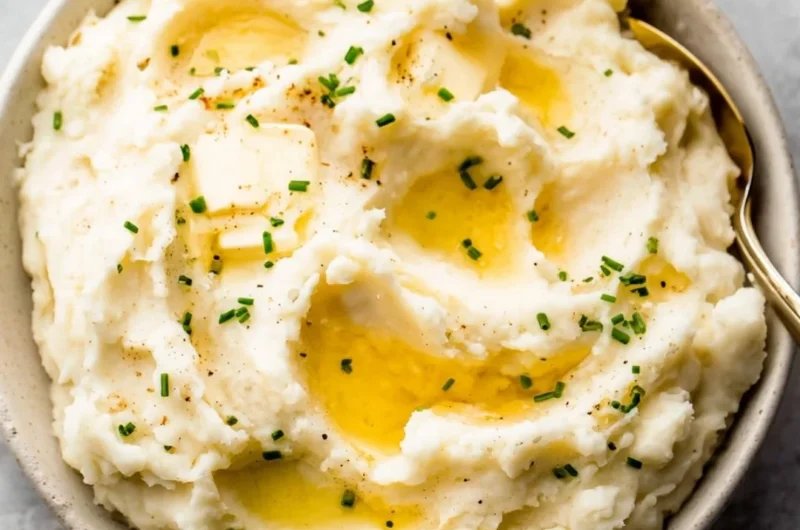 Creamy garlic mashed potatoes served in a bowl
