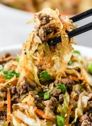 Delicious egg roll in a bowl with fresh vegetables and savory sauce