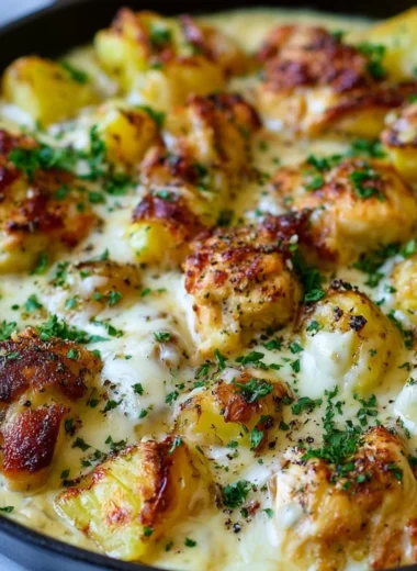 Garlic Parmesan Chicken served with roasted potatoes