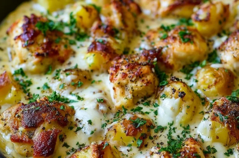 Garlic Parmesan Chicken served with roasted potatoes
