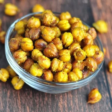 Honey mustard roasted chickpeas in a bowl, a delicious and healthy snack.