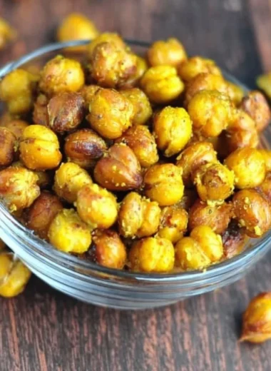 Honey mustard roasted chickpeas in a bowl, a delicious and healthy snack.