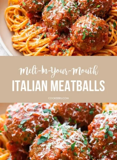 Delicious Italian meatballs served with marinara sauce and spaghetti