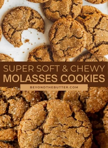 Baked old fashioned soft molasses sugar cookies on a cooling rack