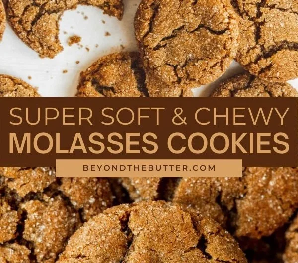 Baked old fashioned soft molasses sugar cookies on a cooling rack