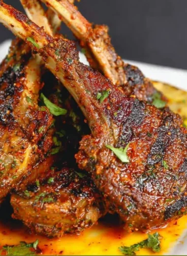 Oven-baked lamb chops served with garnish on a plate