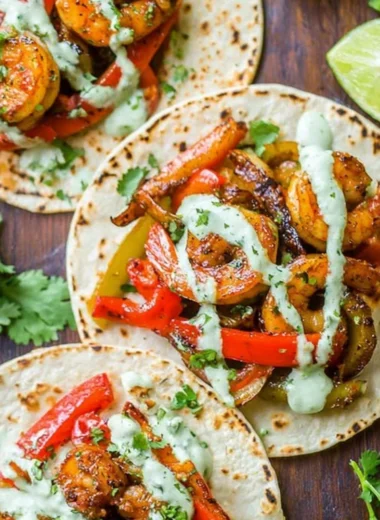 Mouthwatering shrimp fajitas served in a warm tortilla with fresh vegetables