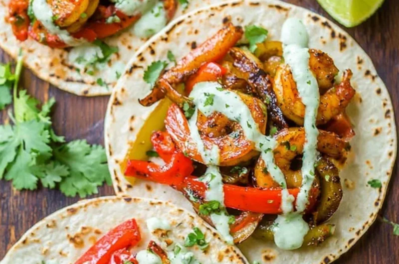 Mouthwatering shrimp fajitas served in a warm tortilla with fresh vegetables