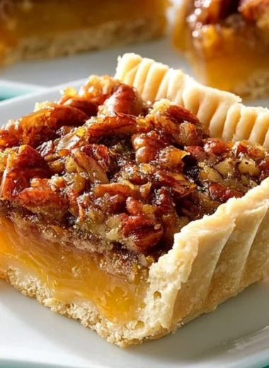 Delicious slice of Texas pecan pie topped with whipped cream