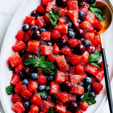 Refreshing Watermelon Salad with mint and feta cheese served in a bowl