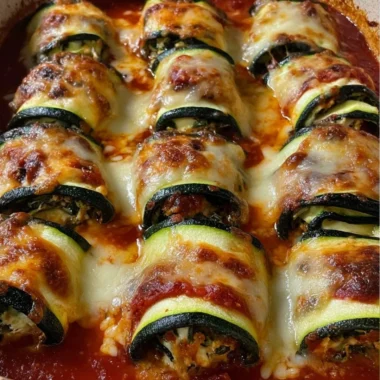 Delicious Zucchini Rollatini with ricotta cheese and marinara sauce