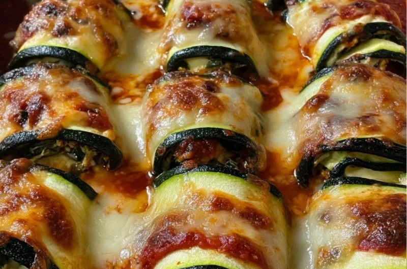 Delicious Zucchini Rollatini with ricotta cheese and marinara sauce