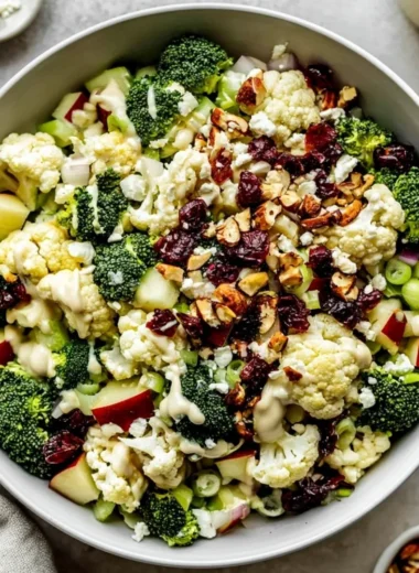 Fresh Apple Broccoli Cauliflower Salad with a crunchy texture and vibrant colors