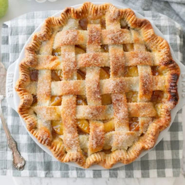 Homemade apple pie with golden crust and apple filling